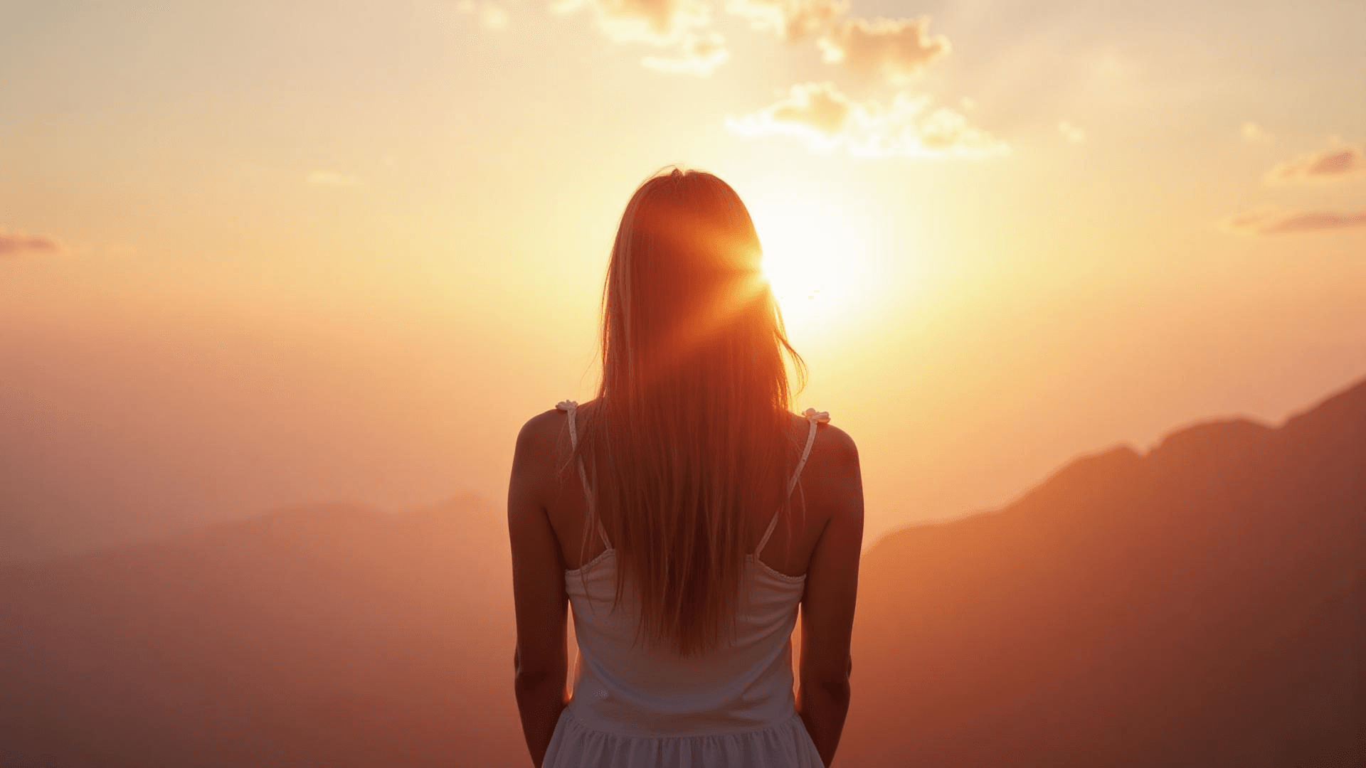 Woman looking towards bright horizon - representing hope and transformation